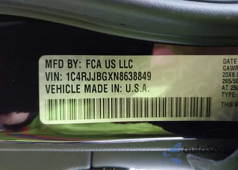 2022 Jeep Grand Cherokee L Limited 4X2 z USA, uszkodzony, nr VIN 1C4RJJBGXN8638849